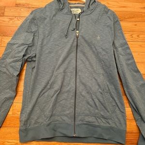 Penguin zip up striped hoodie. Blue gray